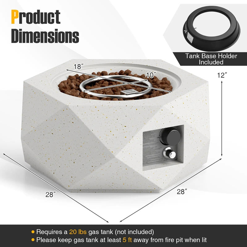 40000 BTU 28 Inch Hexagon Terrazzo Propane Fire Pit Table with Stainless Steel Burner by DirectDeals