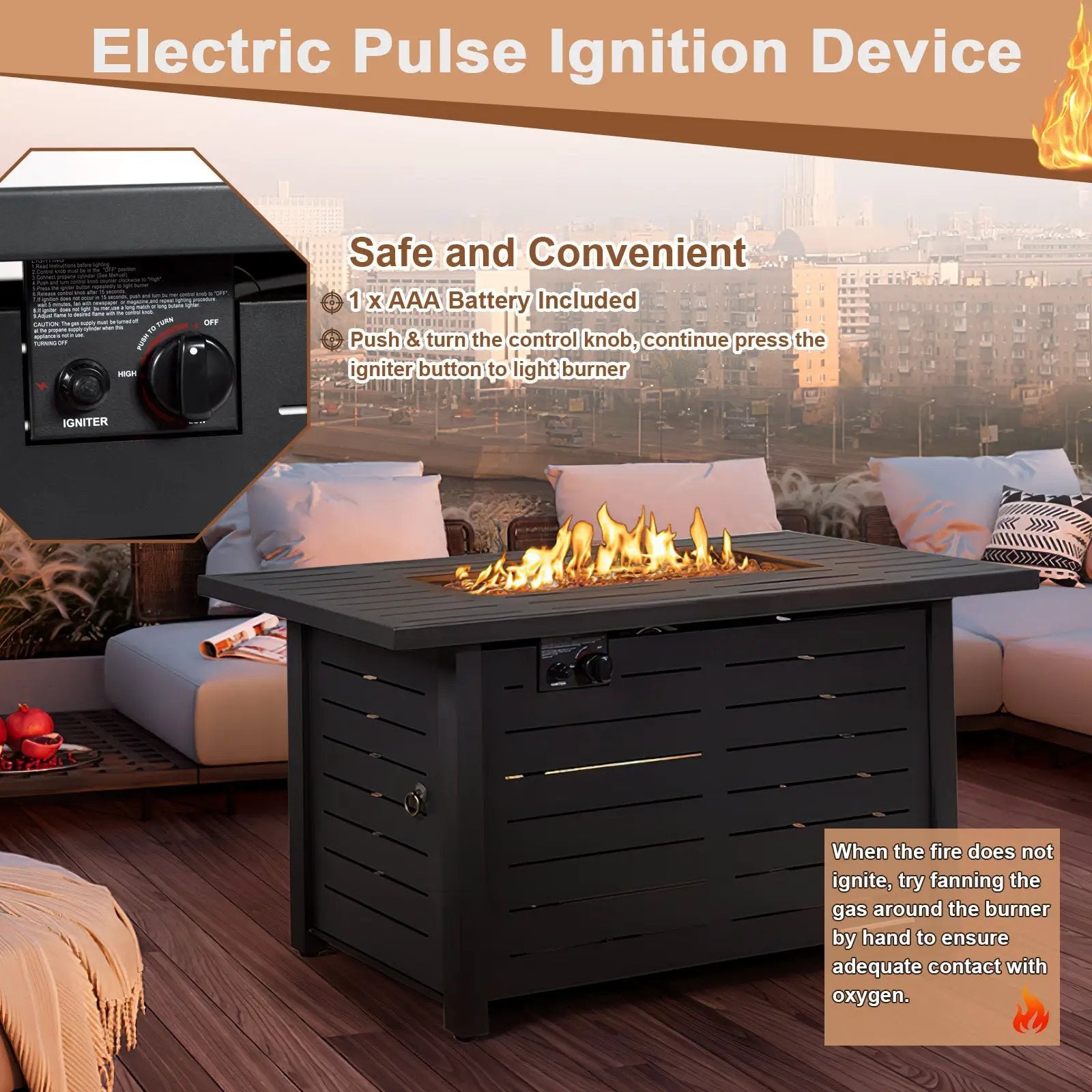 42 Inch 60 000 BTU Rectangular Propane Fire Pit Table with Waterproof Cover by DirectDeals