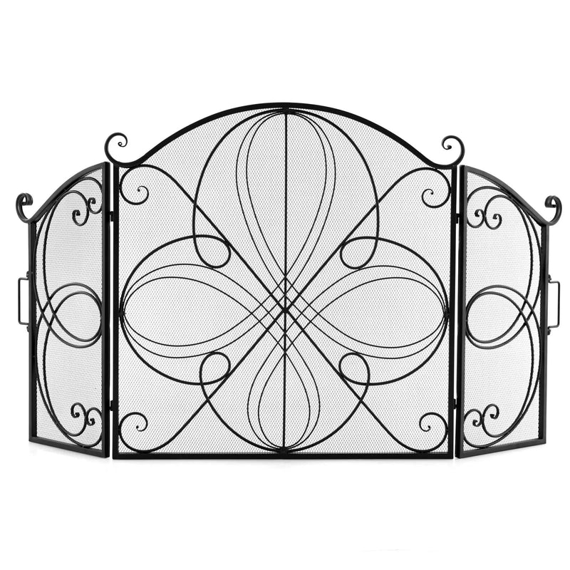 59.5 x 32.5 Inch Fireplace Screen with Floral Pattern-Black by DirectDeals