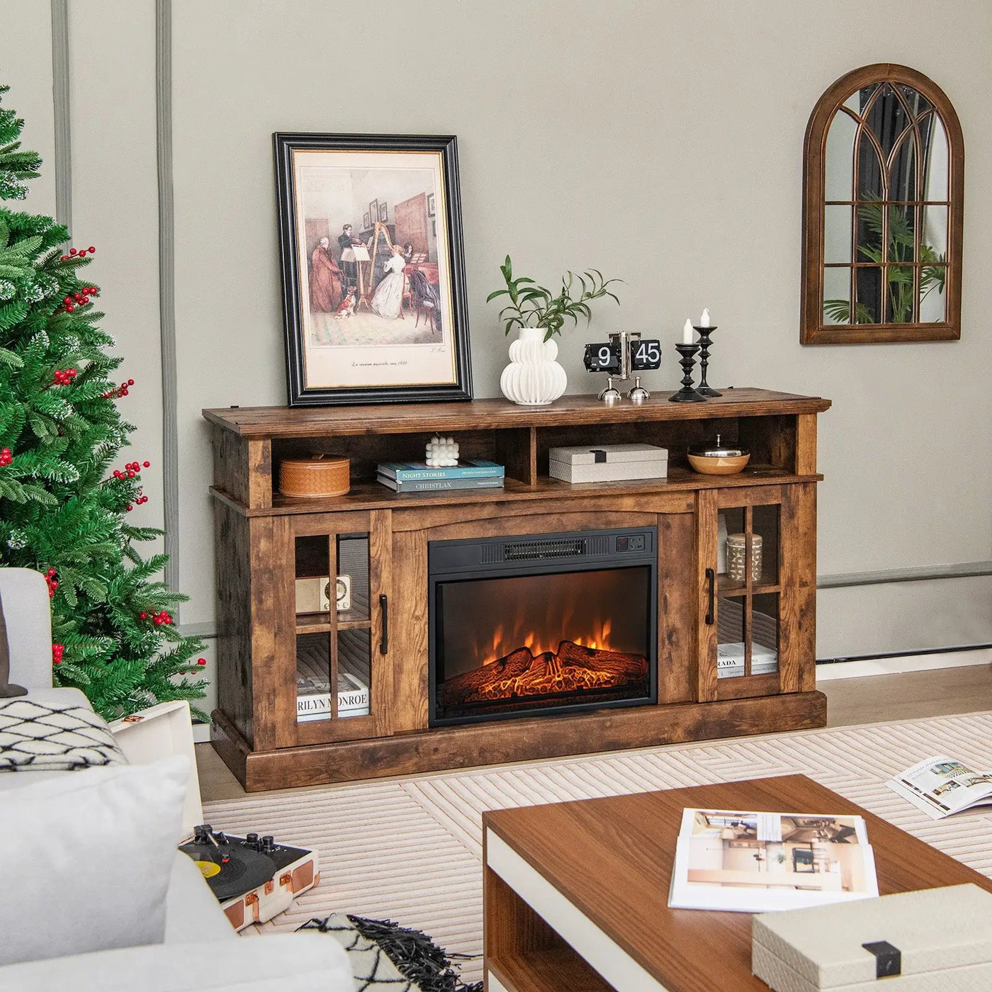 Fireplace TV Stand for TVs Up to 65 Inch with Side Cabinets and Remote Control by DirectDeals