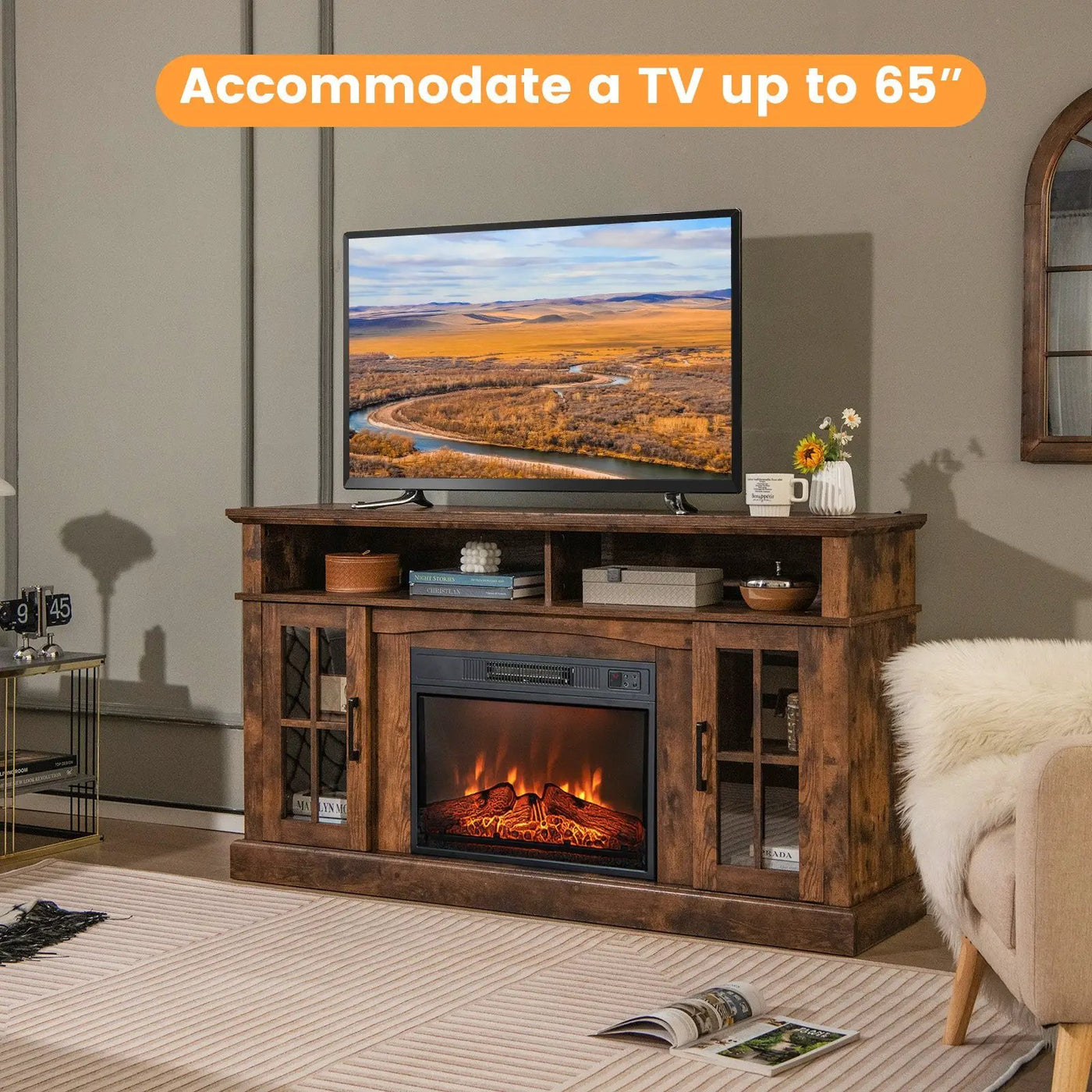 Fireplace TV Stand for TVs Up to 65 Inch with Side Cabinets and Remote Control by DirectDeals