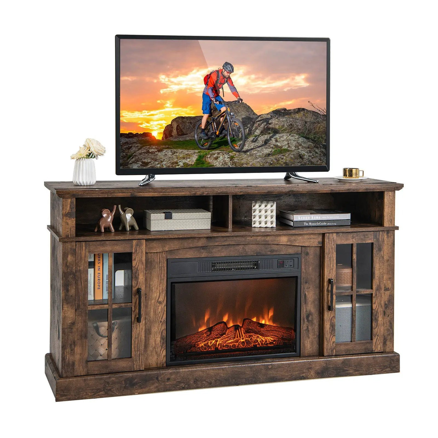 Fireplace TV Stand for TVs Up to 65 Inch with Side Cabinets and Remote Control by DirectDeals