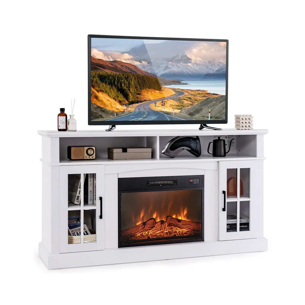 Fireplace TV Stand for TVs Up to 65 Inch with Side Cabinets and Remote Control by DirectDeals