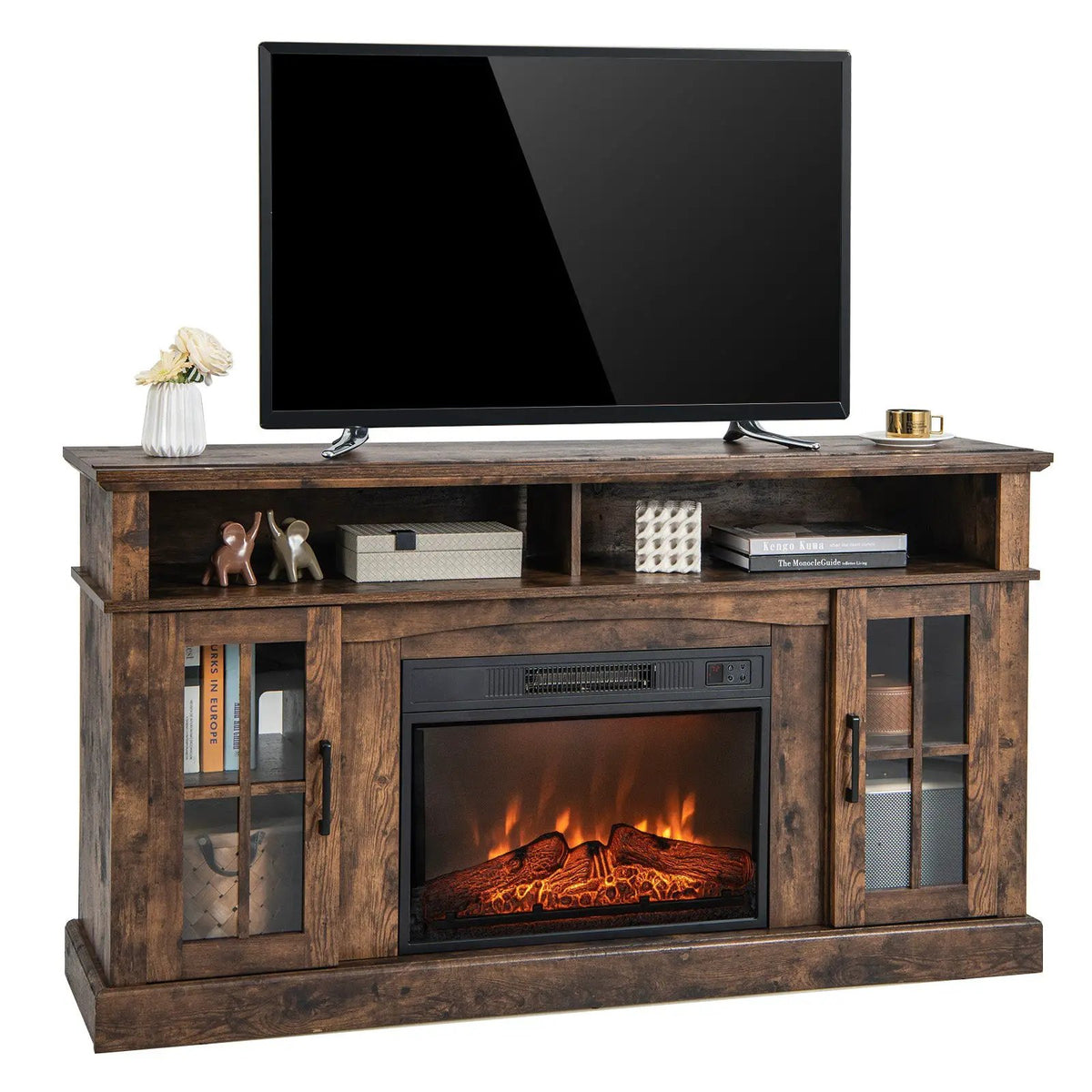 Fireplace TV Stand for TVs Up to 65 Inch with Side Cabinets and Remote Control by DirectDeals