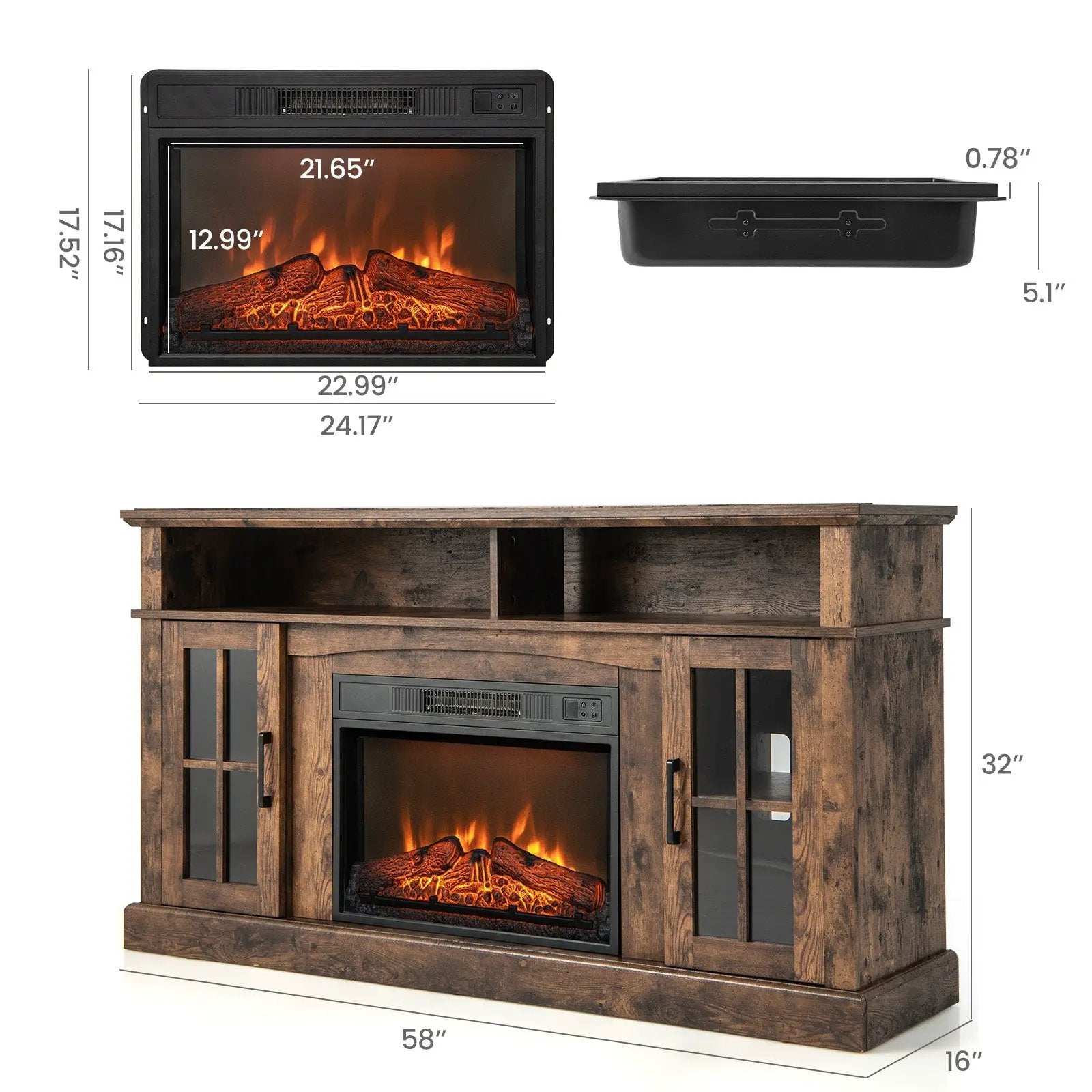Fireplace TV Stand for TVs Up to 65 Inch with Side Cabinets and Remote Control by DirectDeals