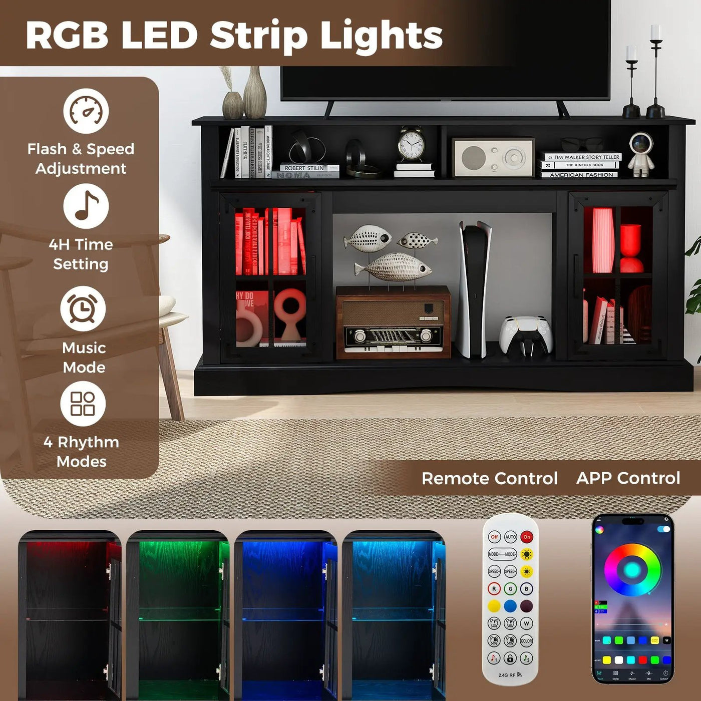 TV Stand with LED Lights and Remote Control by DirectDeals