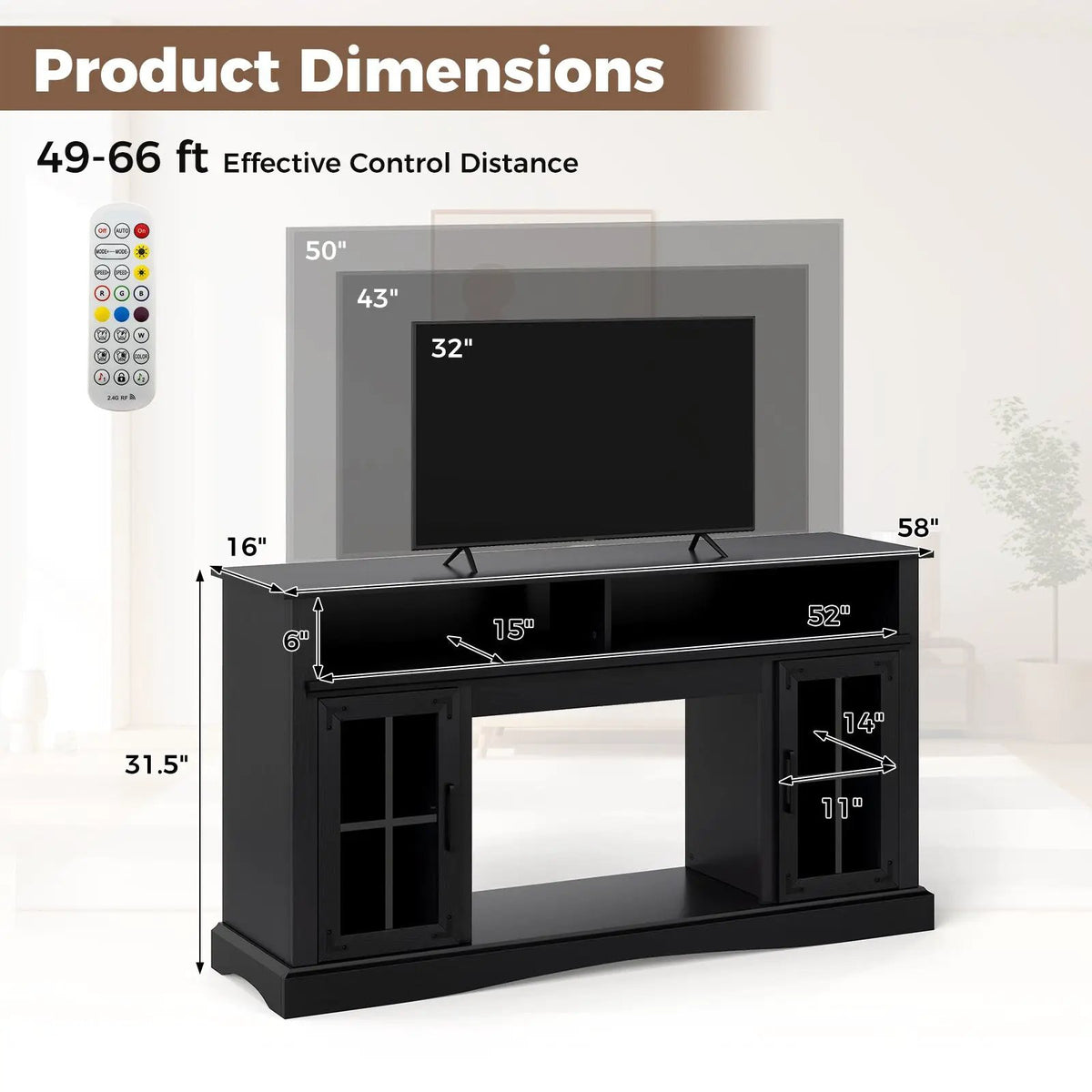 TV Stand with LED Lights and Remote Control by DirectDeals