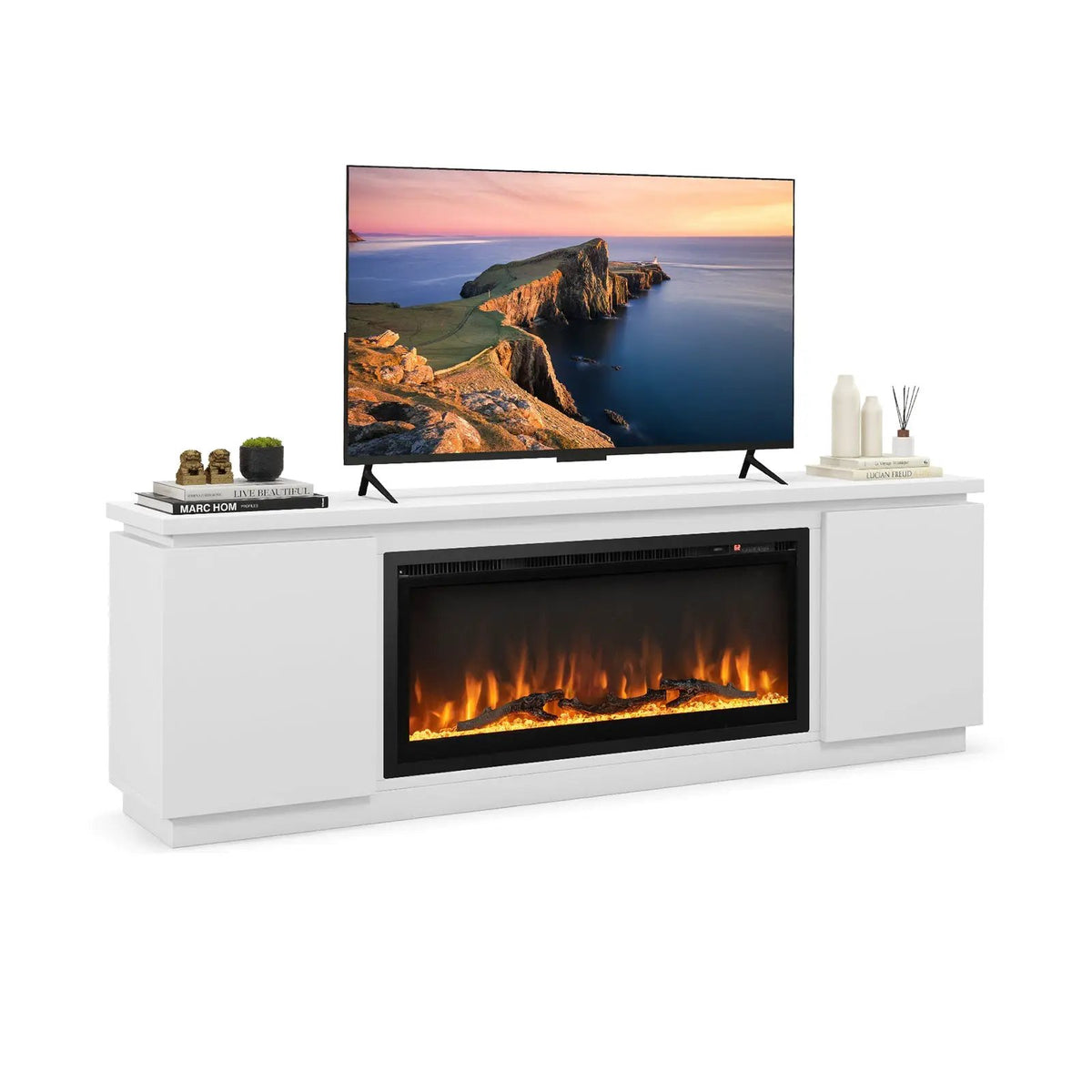 Fireplace TV Stand for TVs up to 80 Inch with 3 Adjustable Shelves by DirectDeals