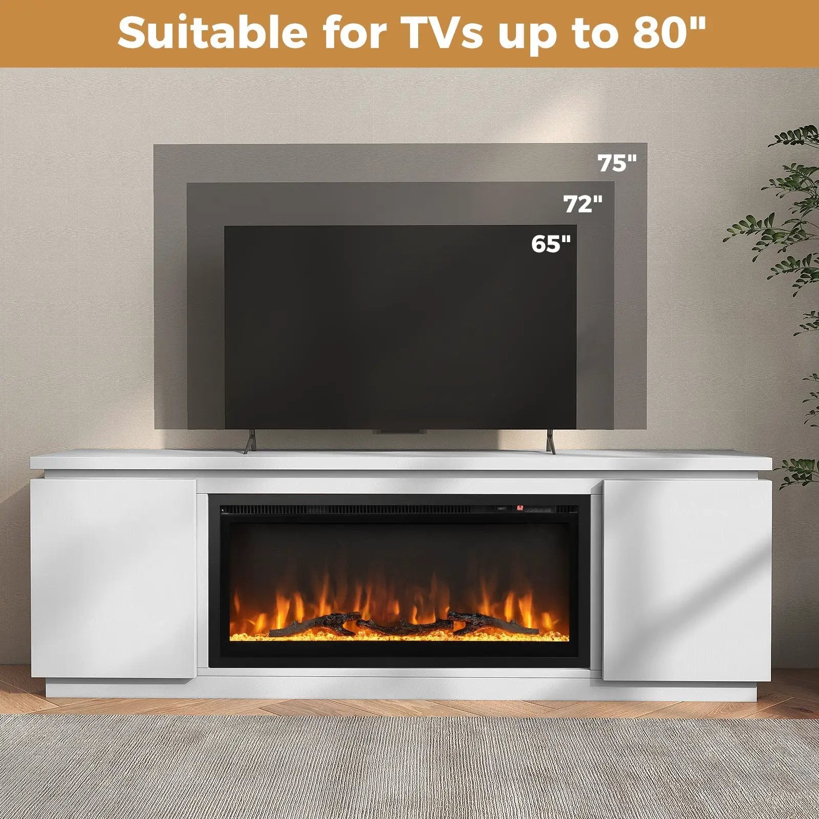 Fireplace TV Stand for TVs up to 80 Inch with 3 Adjustable Shelves by DirectDeals