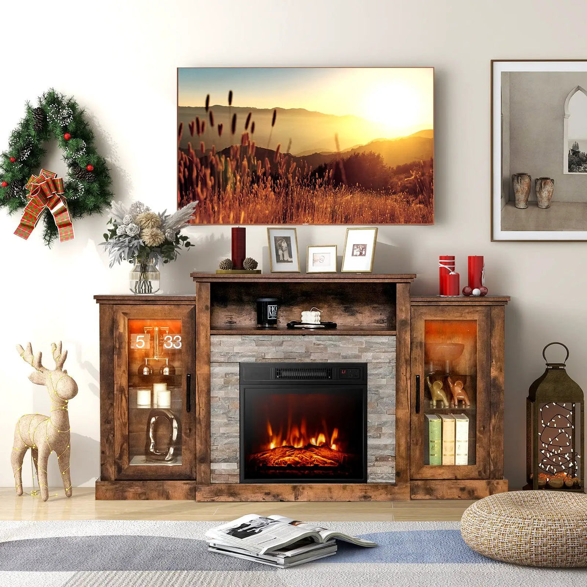 Fireplace TV Stand with 16-Color Led Lights for TVs up to 65 Inch by DirectDeals
