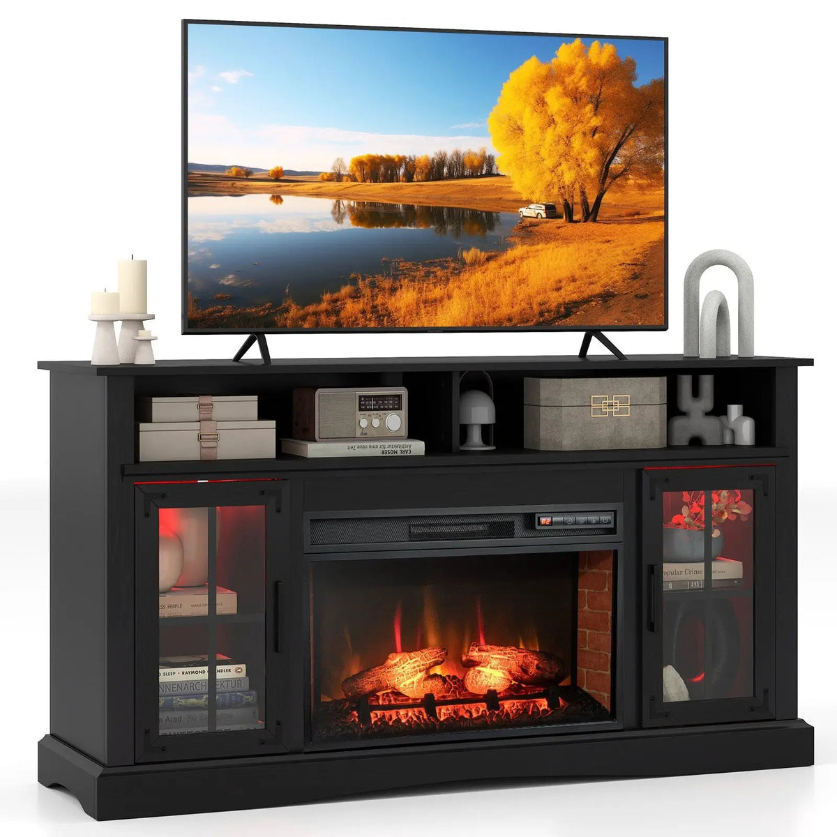 Fireplace TV Stand with Remote Controls and Thermostat for TVs Up to 50 Inch by DirectDeals