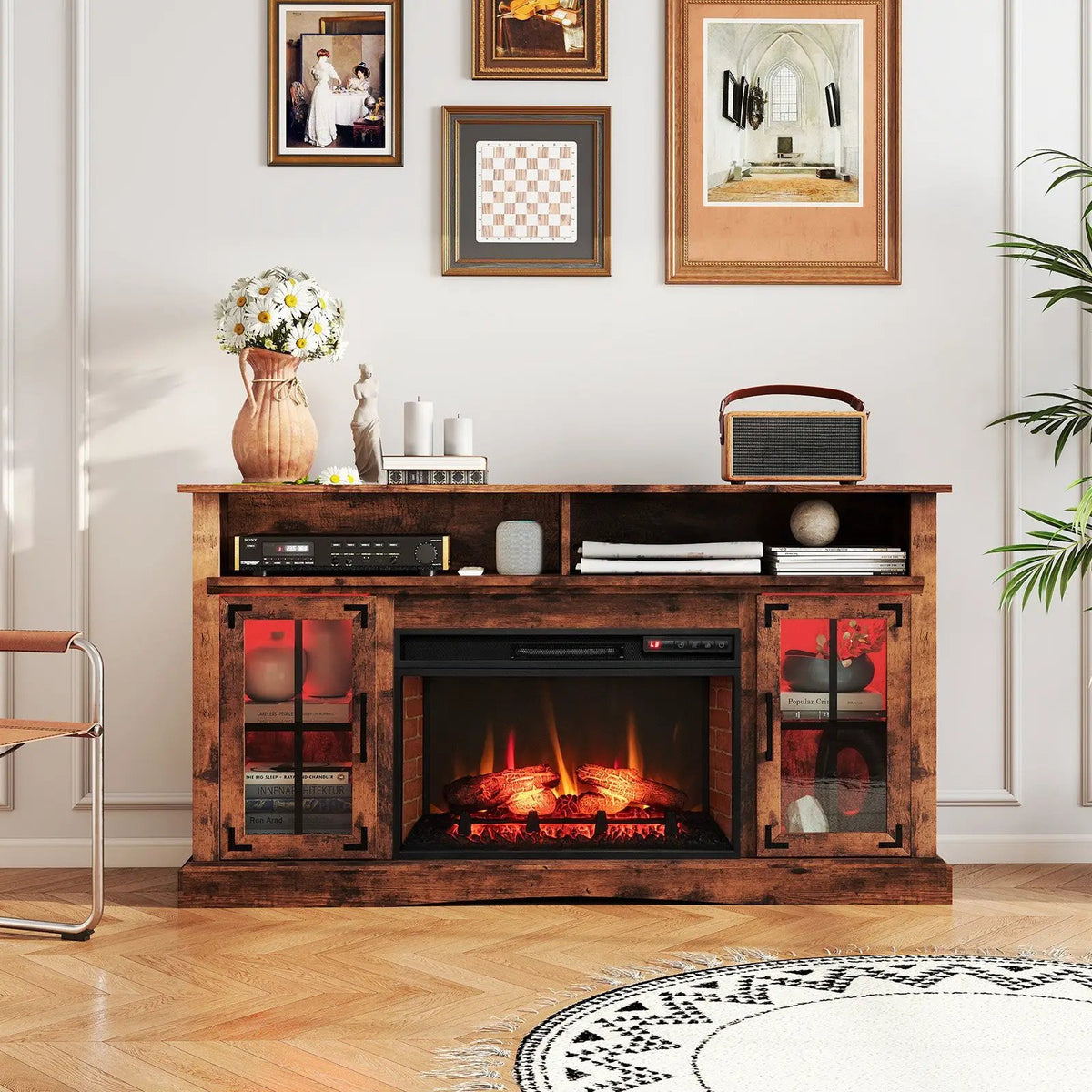 Fireplace TV Stand with Remote Controls and Thermostat for TVs Up to 50 Inch by DirectDeals