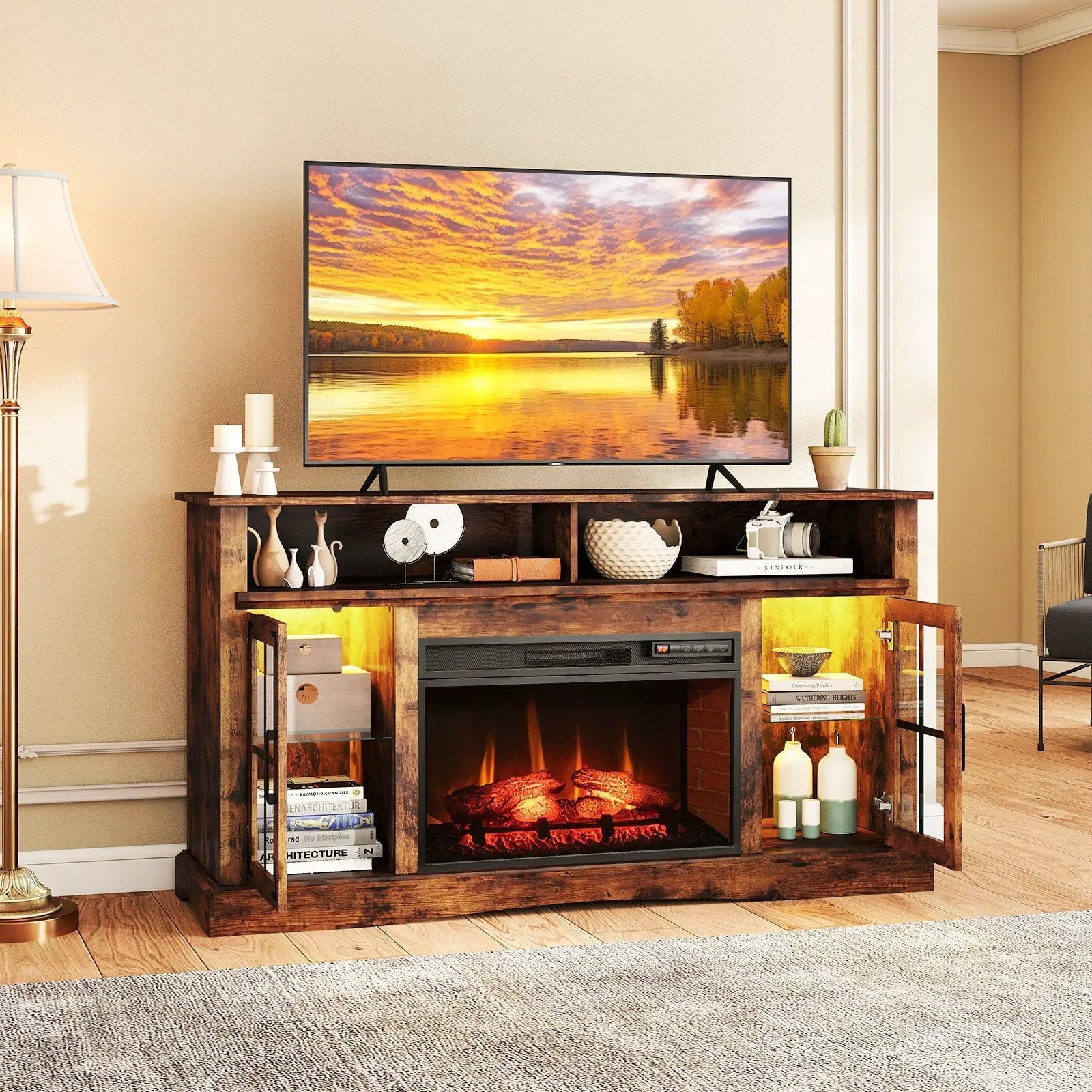 Fireplace TV Stand with Remote Controls and Thermostat for TVs Up to 50 Inch by DirectDeals