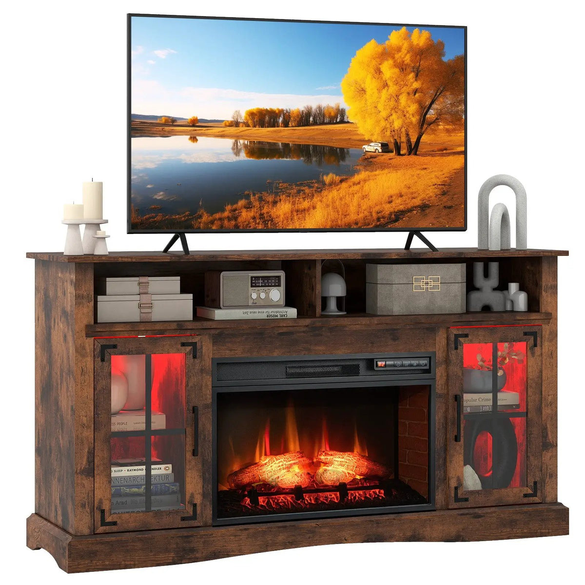 Fireplace TV Stand with Remote Controls and Thermostat for TVs Up to 50 Inch by DirectDeals