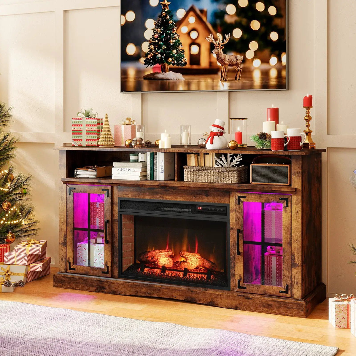 Fireplace TV Stand with Remote Controls and Thermostat for TVs Up to 50 Inch by DirectDeals