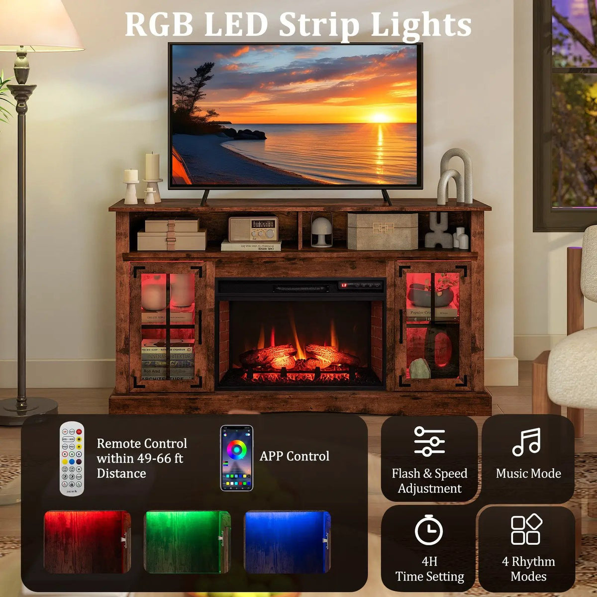 Fireplace TV Stand with Remote Controls and Thermostat for TVs Up to 50 Inch by DirectDeals