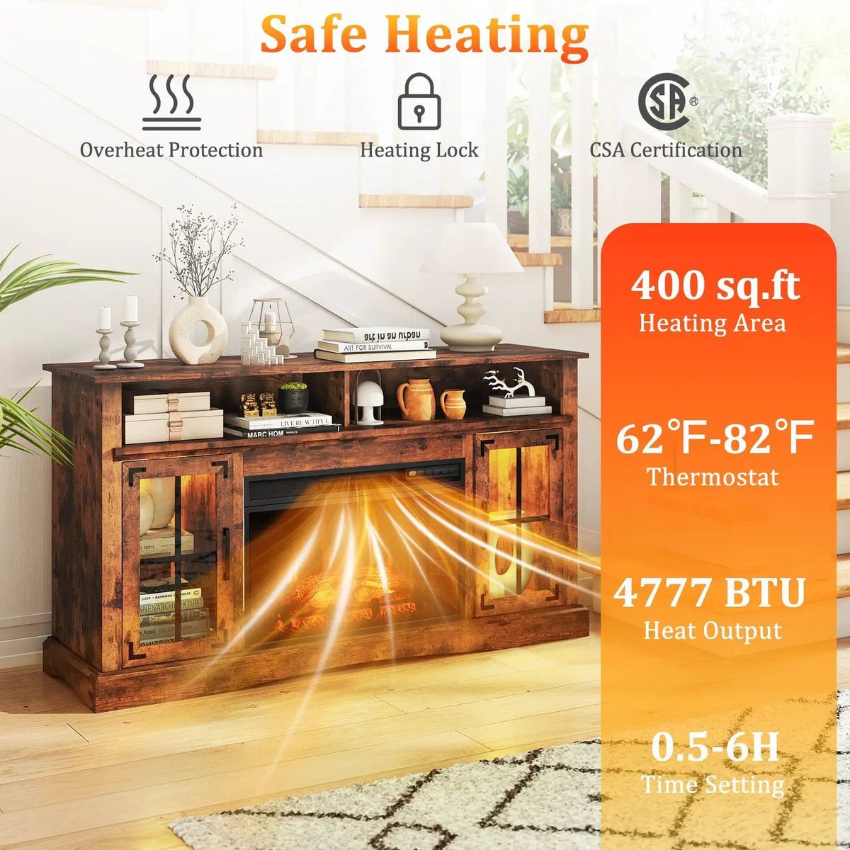 Fireplace TV Stand with Remote Controls and Thermostat for TVs Up to 50 Inch by DirectDeals