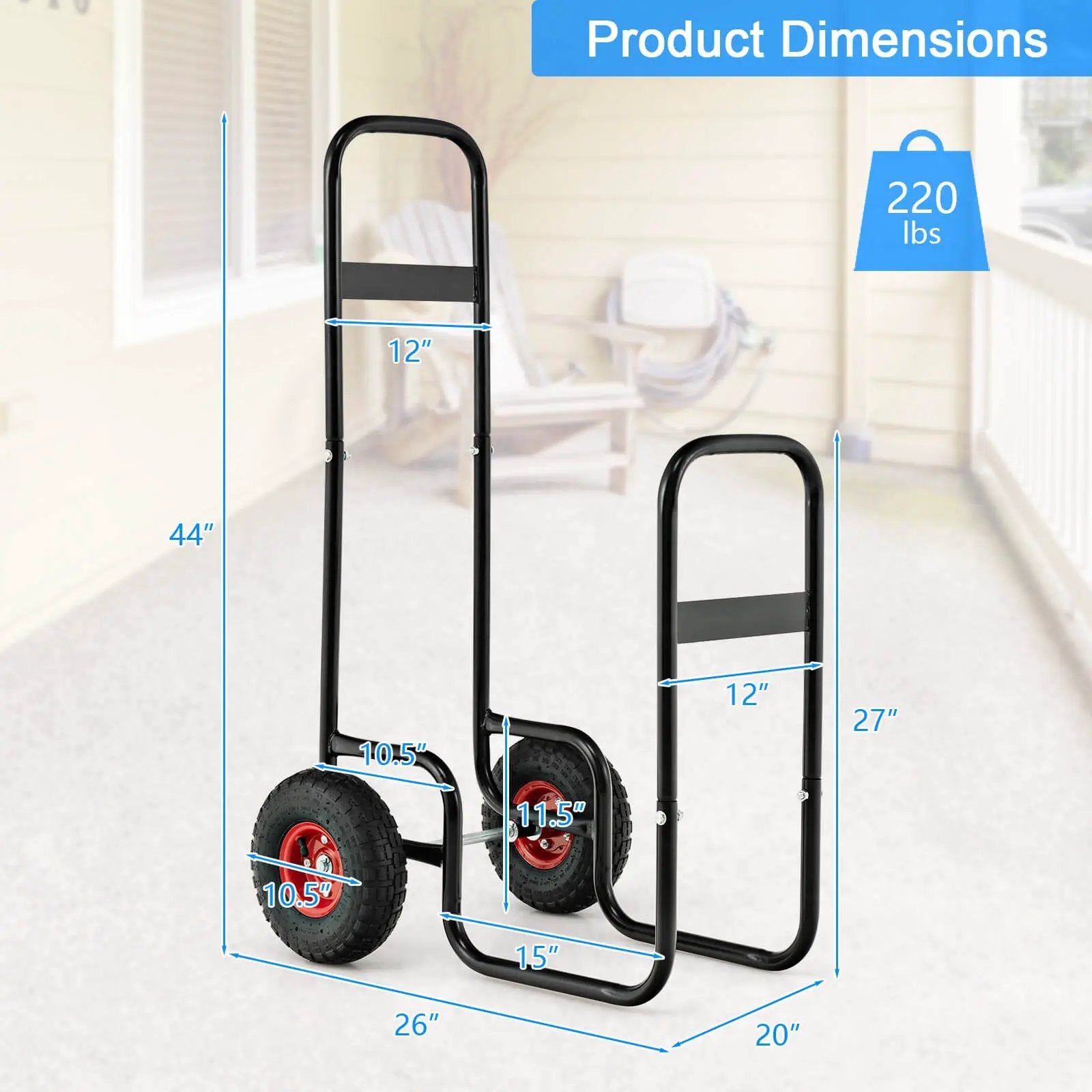 Firewood Log Cart Carrier with Wear-Resistant and Shockproof Rubber Wheels by DirectDeals