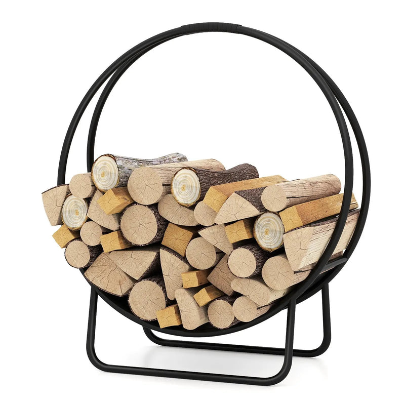 Firewood Log Hoop 20 Inch Round Heavy-duty Metal Curved Log Rack with Stand by DirectDeals