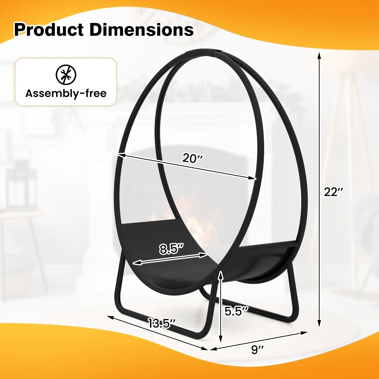 Firewood Log Hoop 20 Inch Round Heavy-duty Metal Curved Log Rack with Stand by DirectDeals