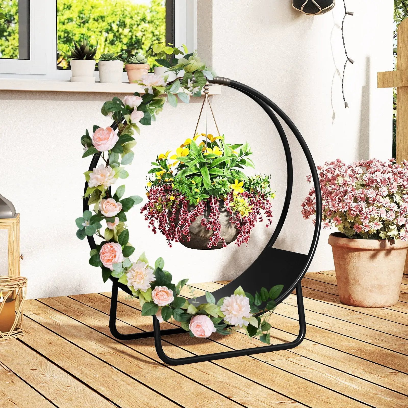 Firewood Log Hoop 20 Inch Round Heavy-duty Metal Curved Log Rack with Stand by DirectDeals