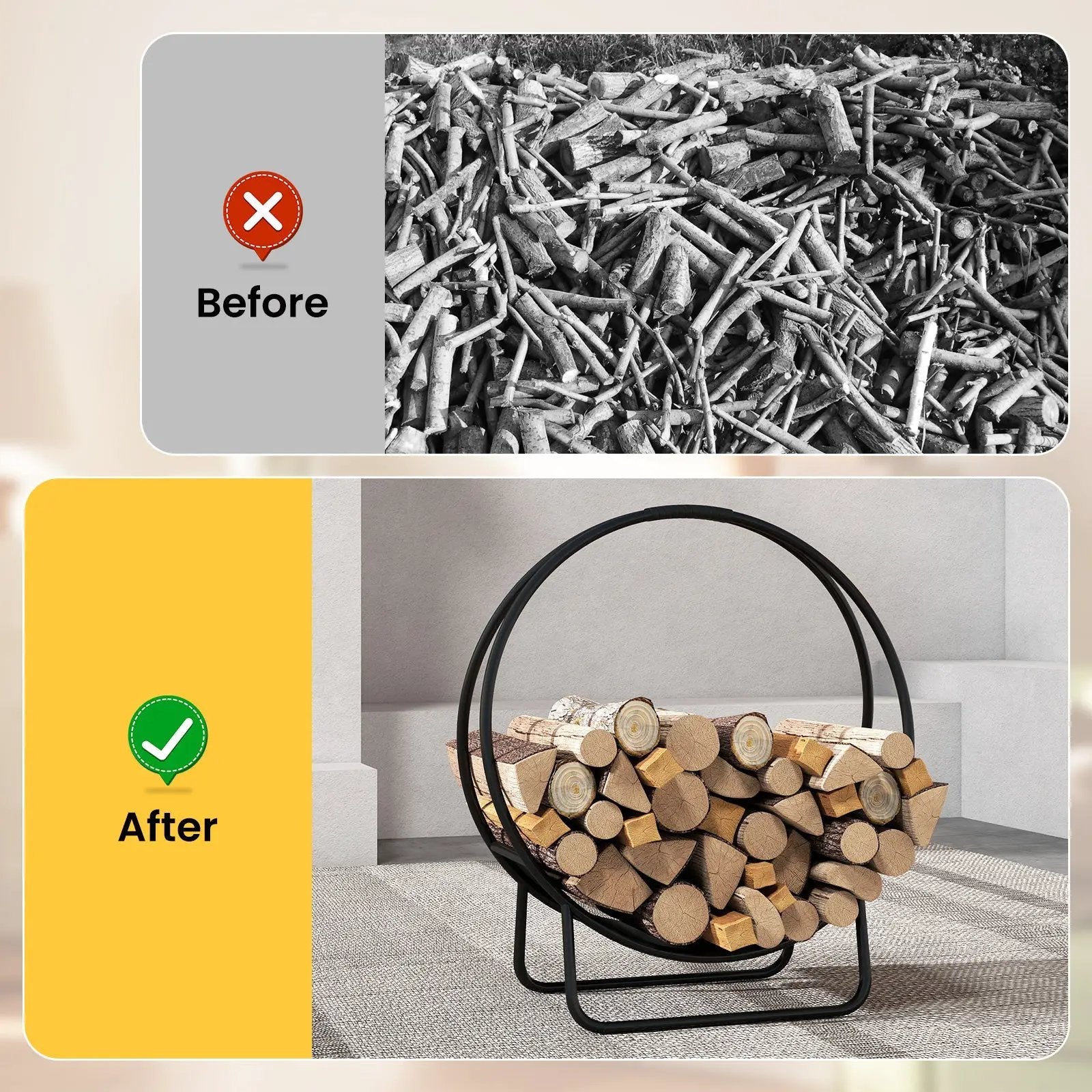 Firewood Log Hoop 20 Inch Round Heavy-duty Metal Curved Log Rack with Stand by DirectDeals