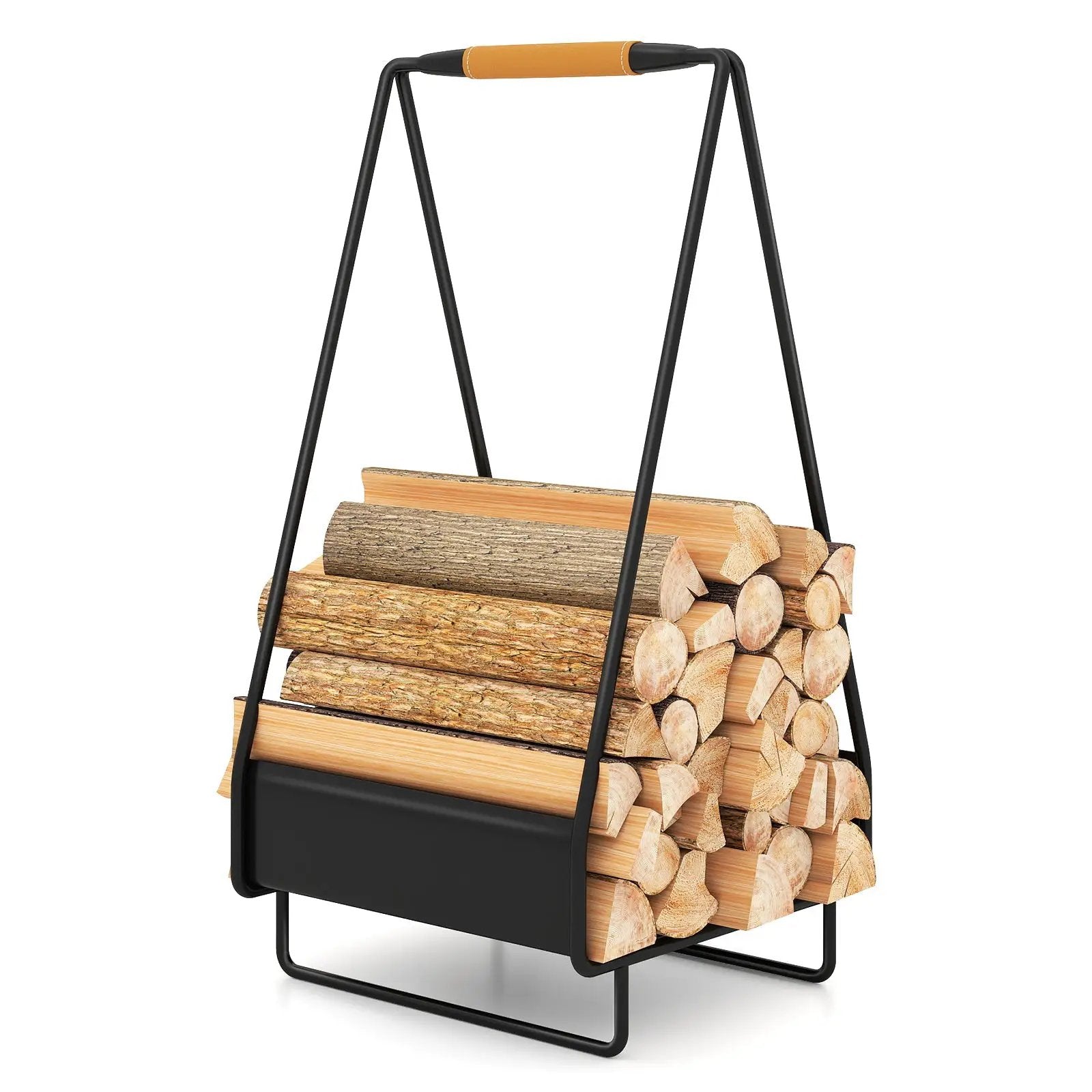 Firewood Storage Rack Heavy-duty Metal Log Holder with Handle and Square Rack by DirectDeals
