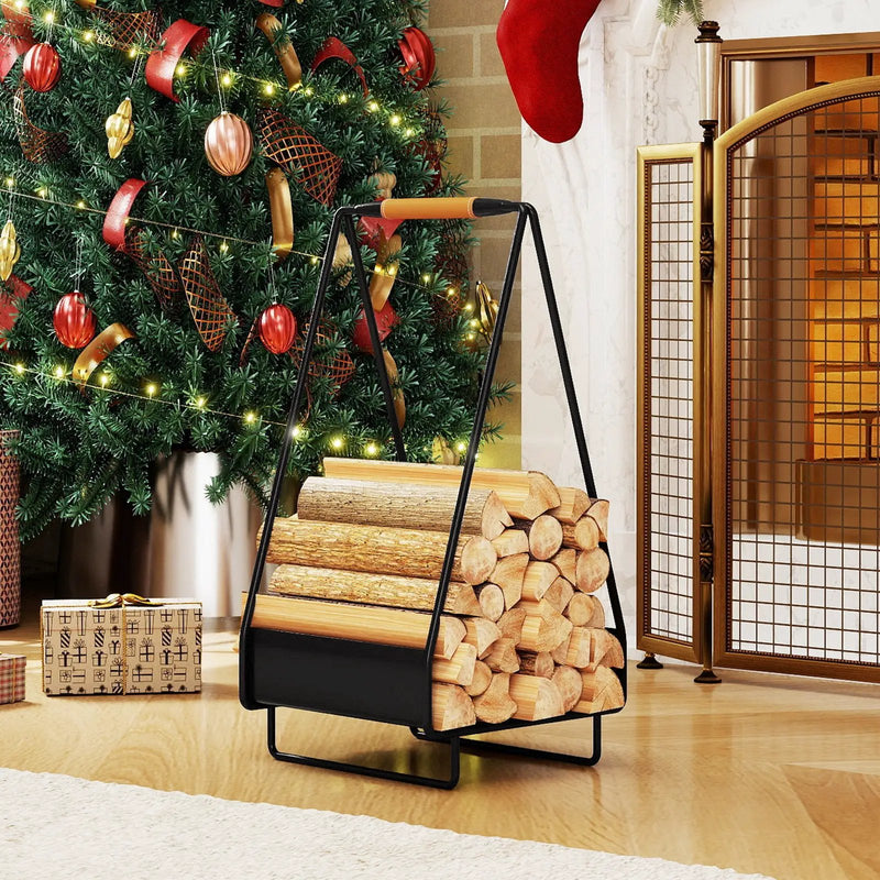 Firewood Storage Rack Heavy-duty Metal Log Holder with Handle and Square Rack by DirectDeals