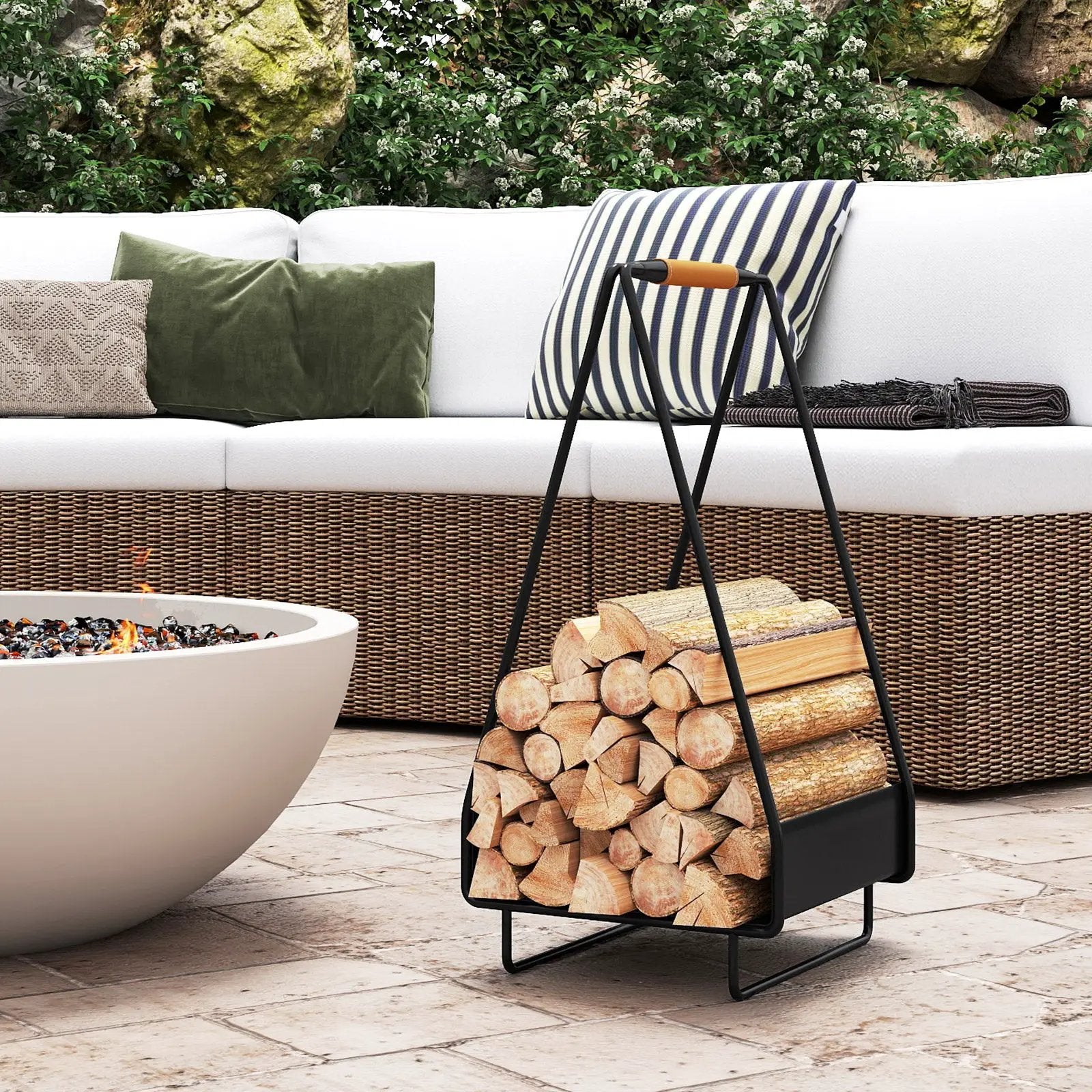 Firewood Storage Rack Heavy-duty Metal Log Holder with Handle and Square Rack by DirectDeals