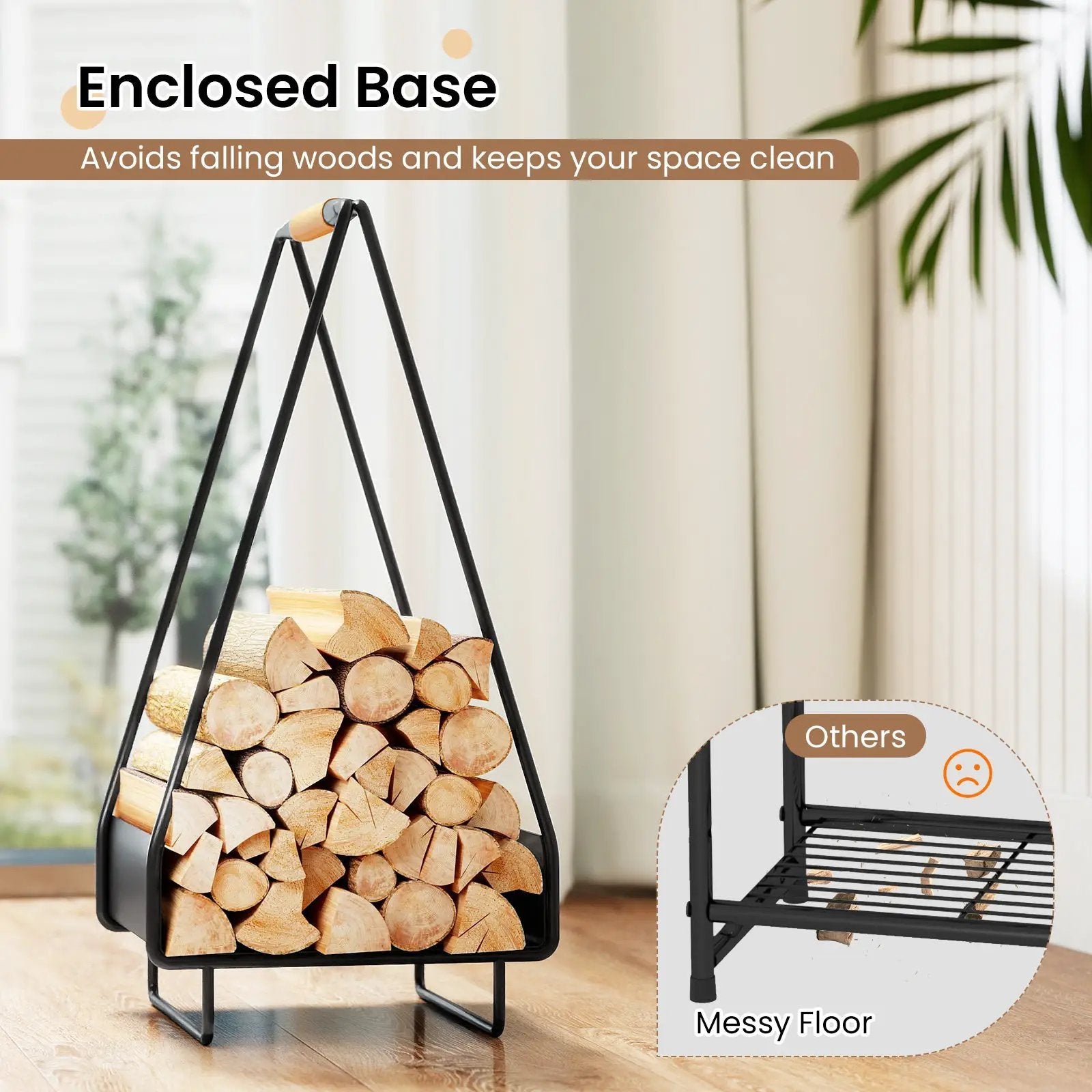 Firewood Storage Rack Heavy-duty Metal Log Holder with Handle and Square Rack by DirectDeals