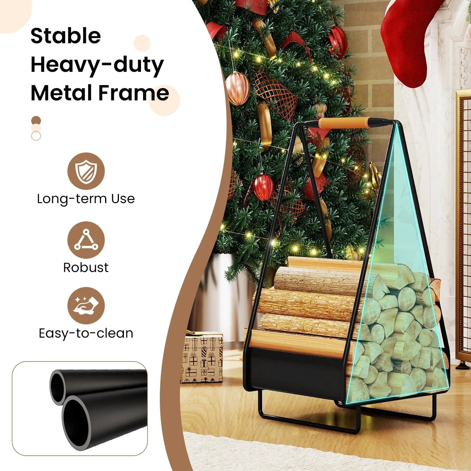 Firewood Storage Rack Heavy-duty Metal Log Holder with Handle and Square Rack by DirectDeals
