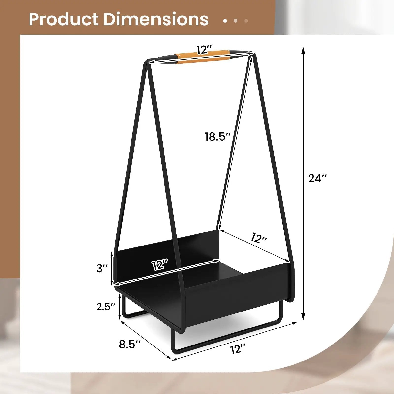 Firewood Storage Rack Heavy-duty Metal Log Holder with Handle and Square Rack by DirectDeals