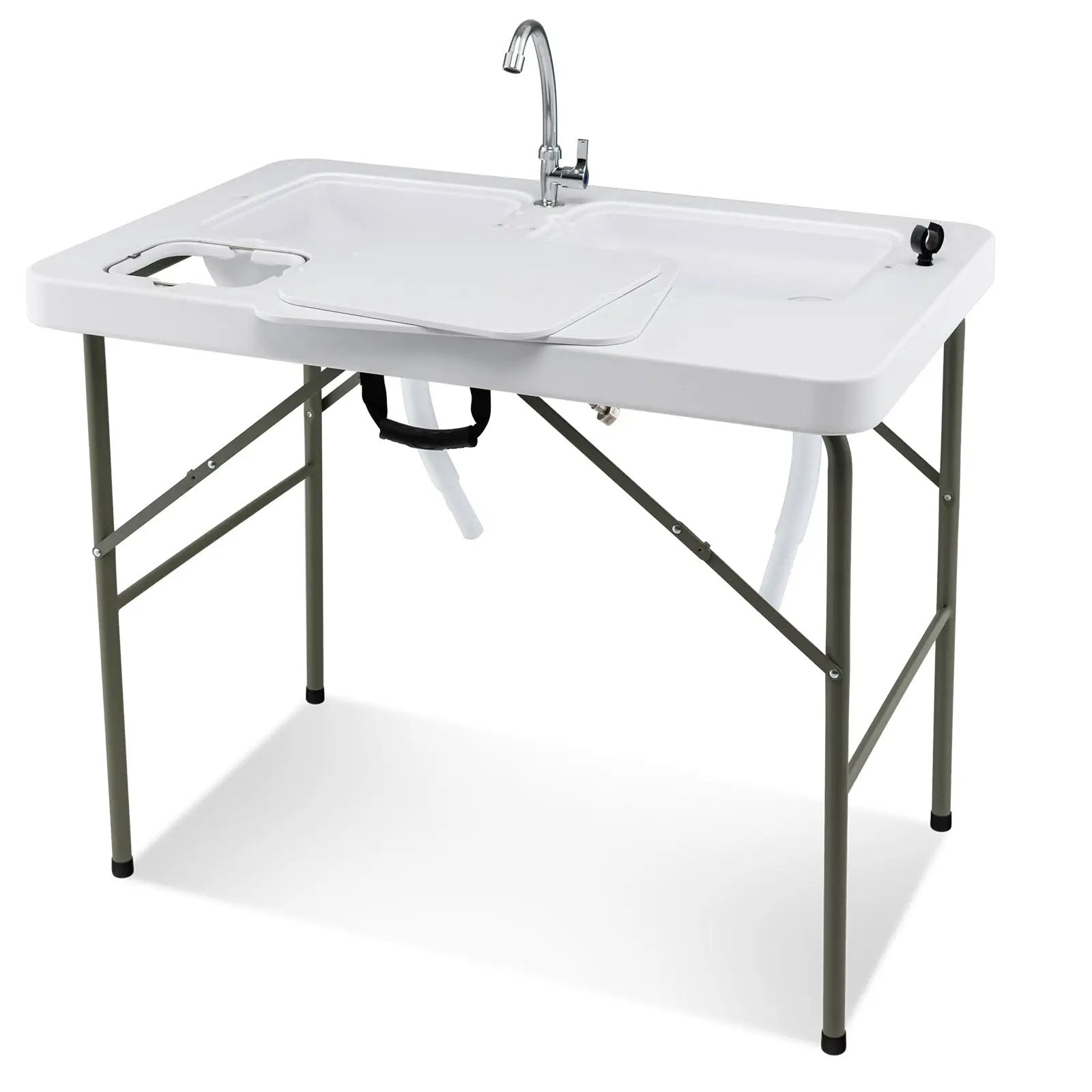 Fish Cleaning Table with 2 Sinks and 360° Rotatable Fauce-White by DirectDeals