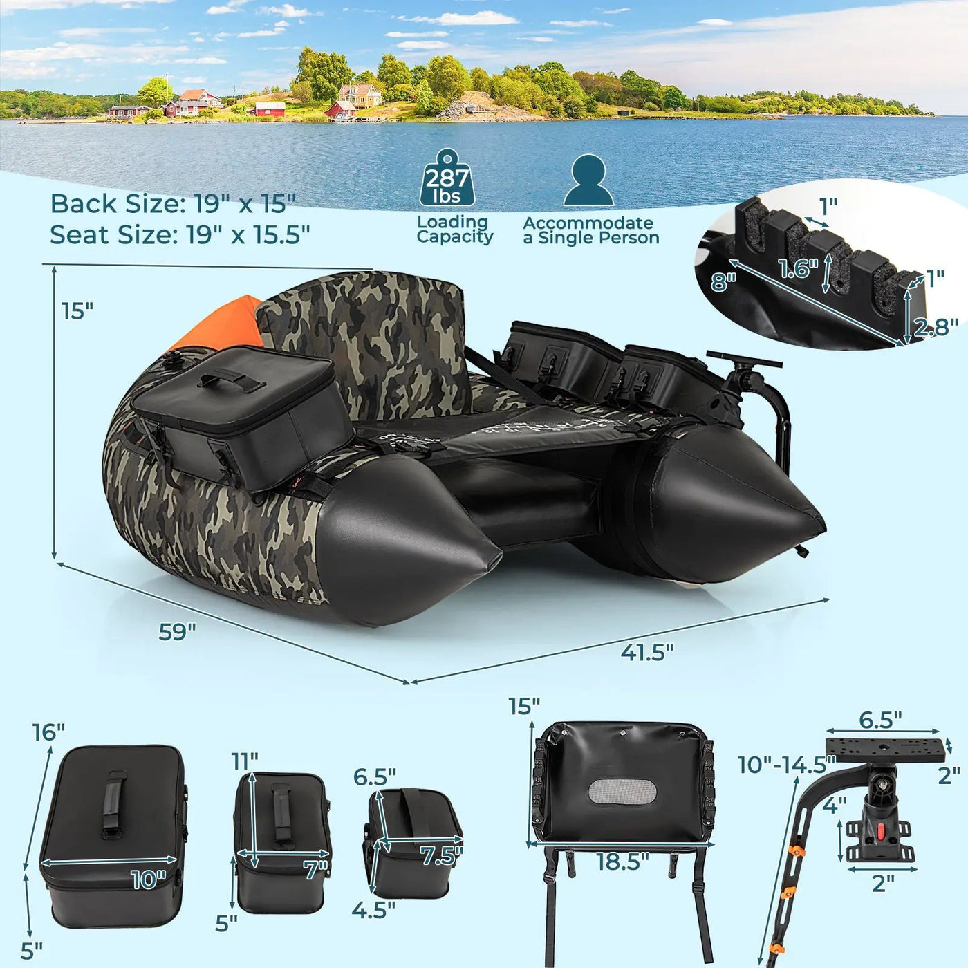 Portable Fishing Boat with 3 Detachable Storage Boxes by DirectDeals
