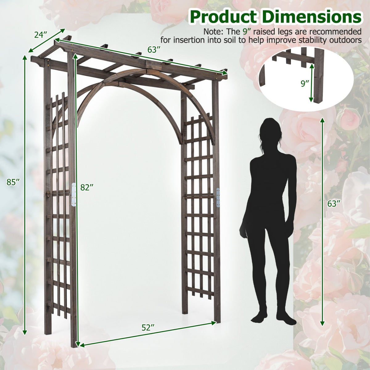 Garden Arch Trellis 85" Tall Fir Wood for Climbing Plants, photo 5 of 10