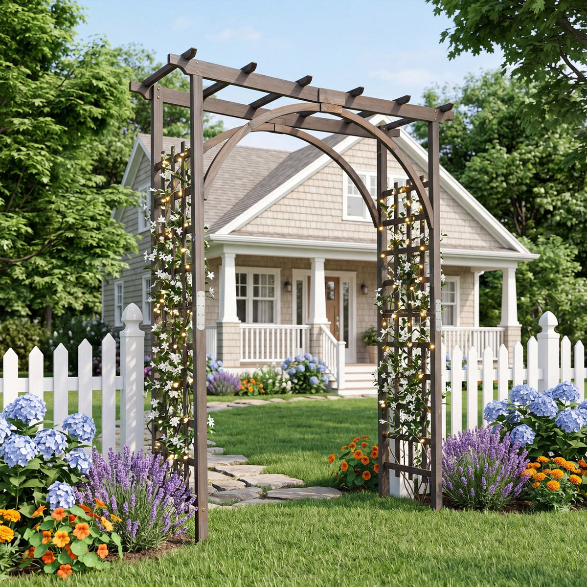 Garden Arch Trellis 85" Tall Fir Wood for Climbing Plants, photo 6 of 10