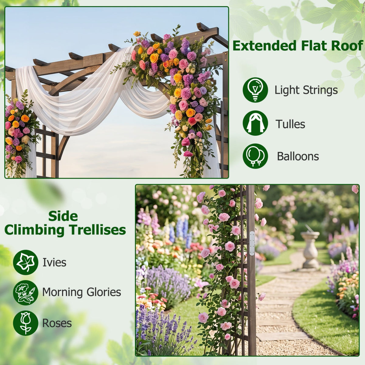 Garden Arch Trellis 85" Tall Fir Wood for Climbing Plants, photo 7 of 10
