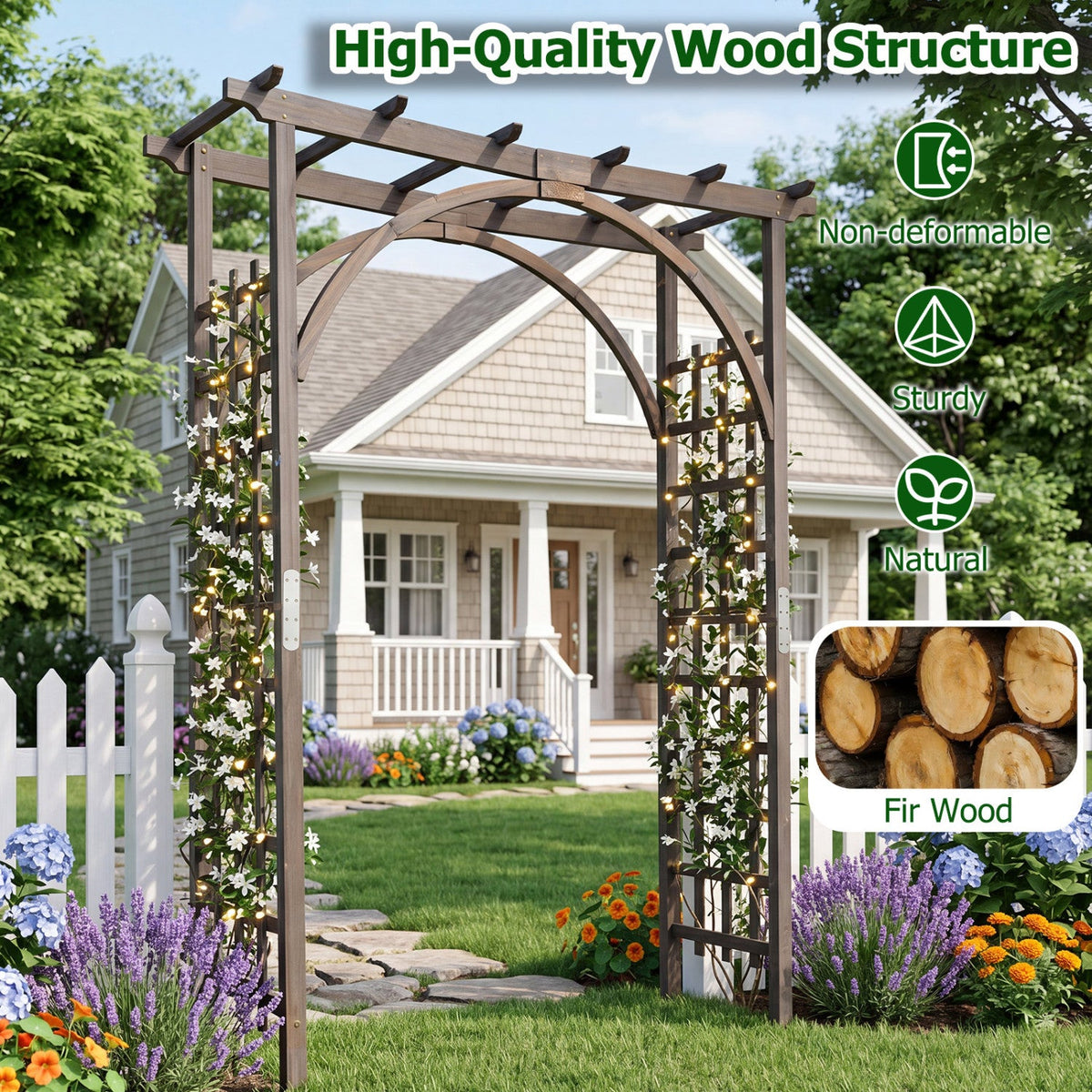 Garden Arch Trellis 85" Tall Fir Wood for Climbing Plants, photo 8 of 10
