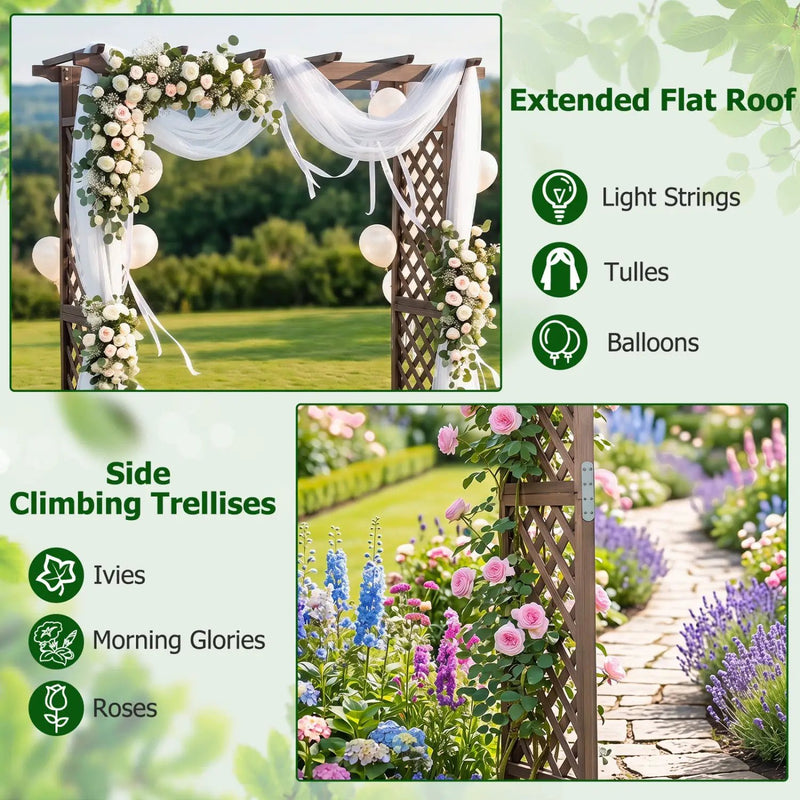Garden Arch with Gate 85" Tall Wood for Climbing Plants by DirectDeals