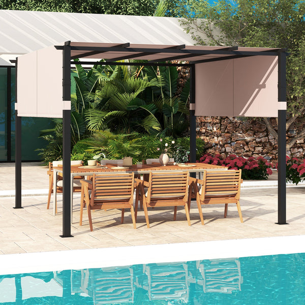 10 x 10 ft Flat Top Pergola with Retractable Canopy for Garden Pool Porch and Backyard, photo 2 of 9