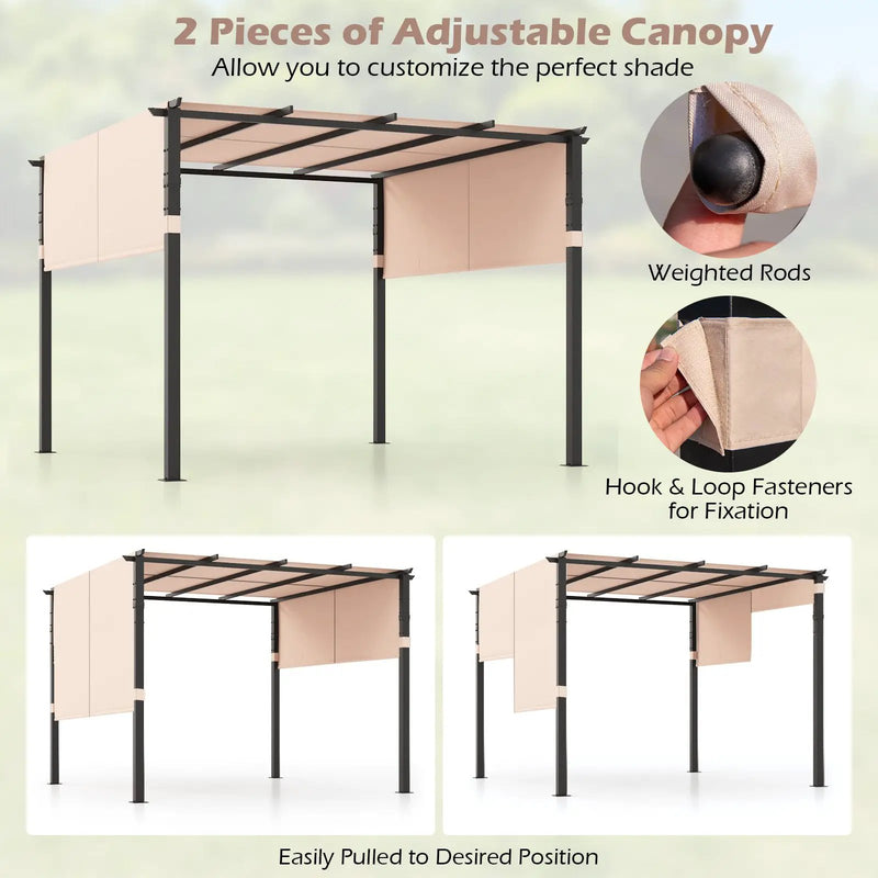10 x 10 ft Flat Top Pergola with Retractable Canopy for Garden Pool Porch and Backyard by DirectDeals