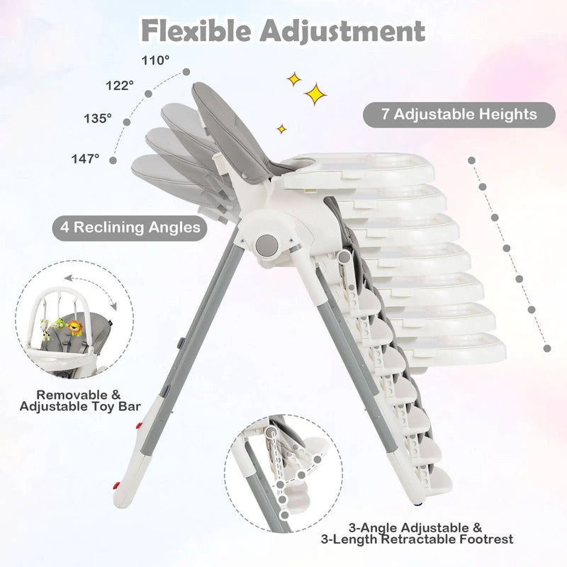 4-in-1 Foldable Baby High Chair with 7 Adjustable Heights and Free Toys Bar by DirectDeals