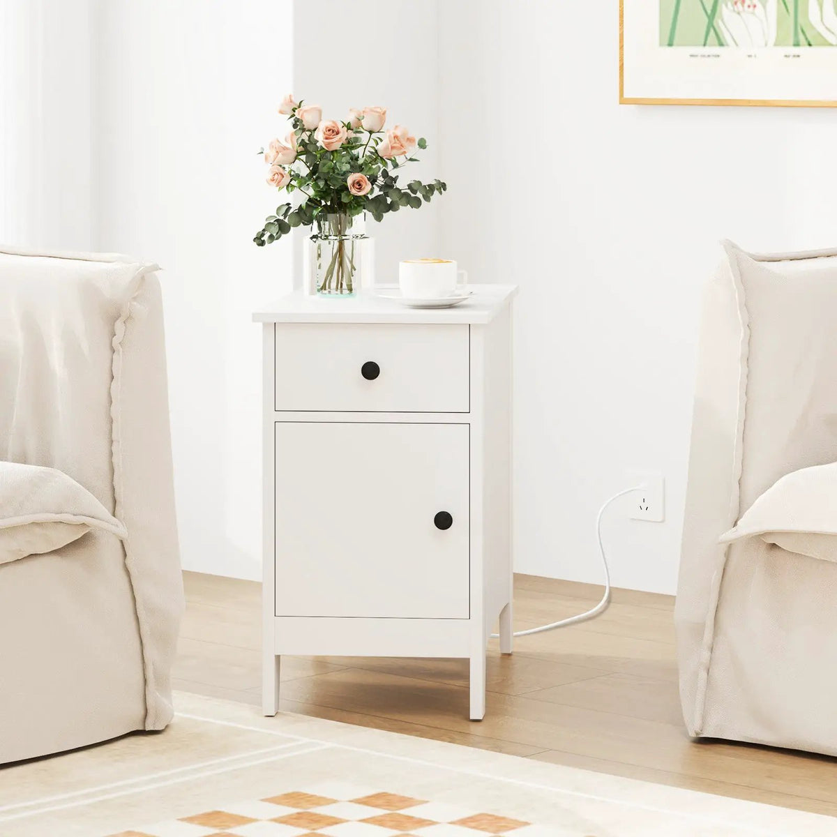 Flip Top End Table with Charging Station USB Ports Outlets and Drawer by DirectDeals