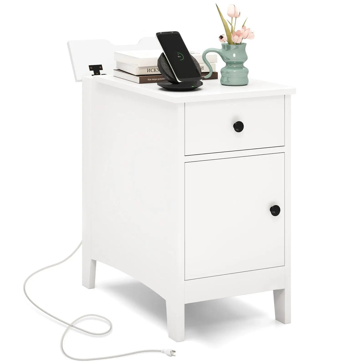 Flip Top End Table with Charging Station USB Ports Outlets and Drawer by DirectDeals
