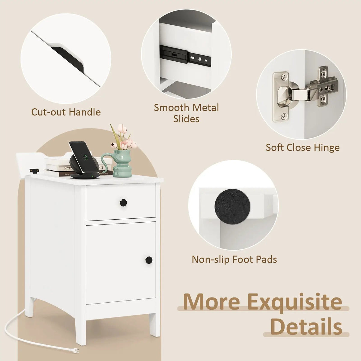 Flip Top End Table with Charging Station USB Ports Outlets and Drawer by DirectDeals