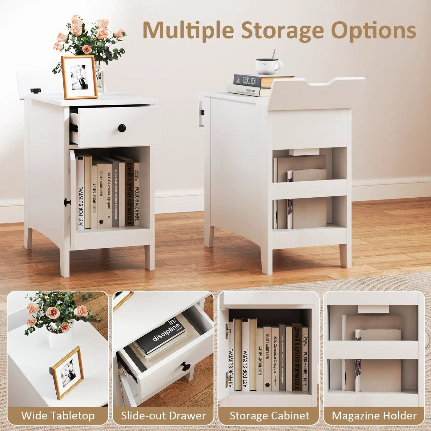 Flip Top End Table with Charging Station USB Ports Outlets and Drawer by DirectDeals