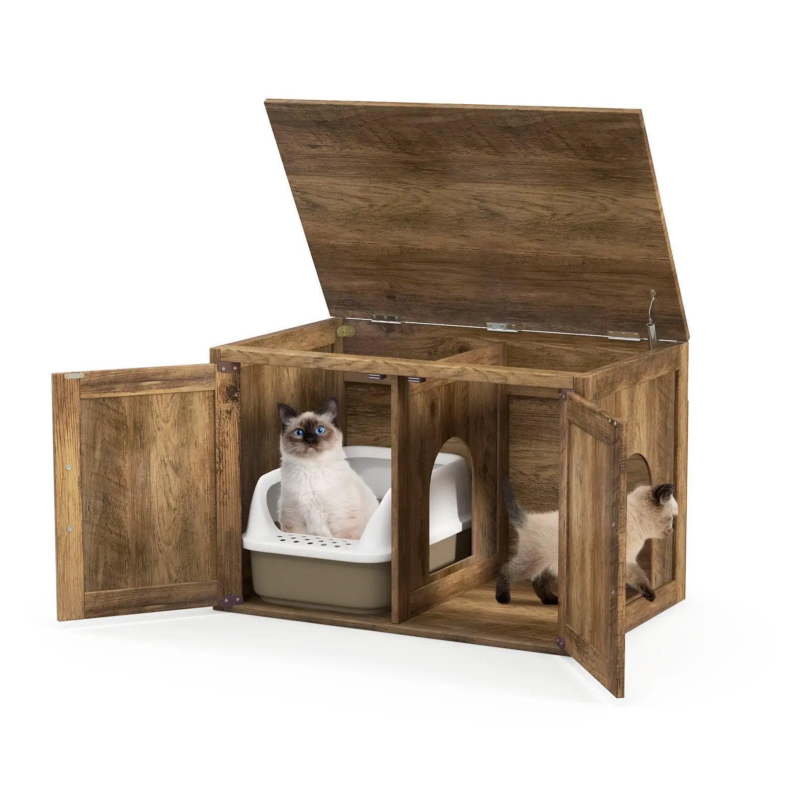 Flip Top Hidden Cat Washroom Furniture with Double Barn Doors and Removable Divider by DirectDeals