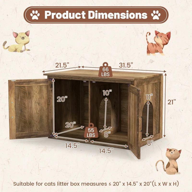 Flip Top Hidden Cat Washroom Furniture with Double Barn Doors and Removable Divider by DirectDeals