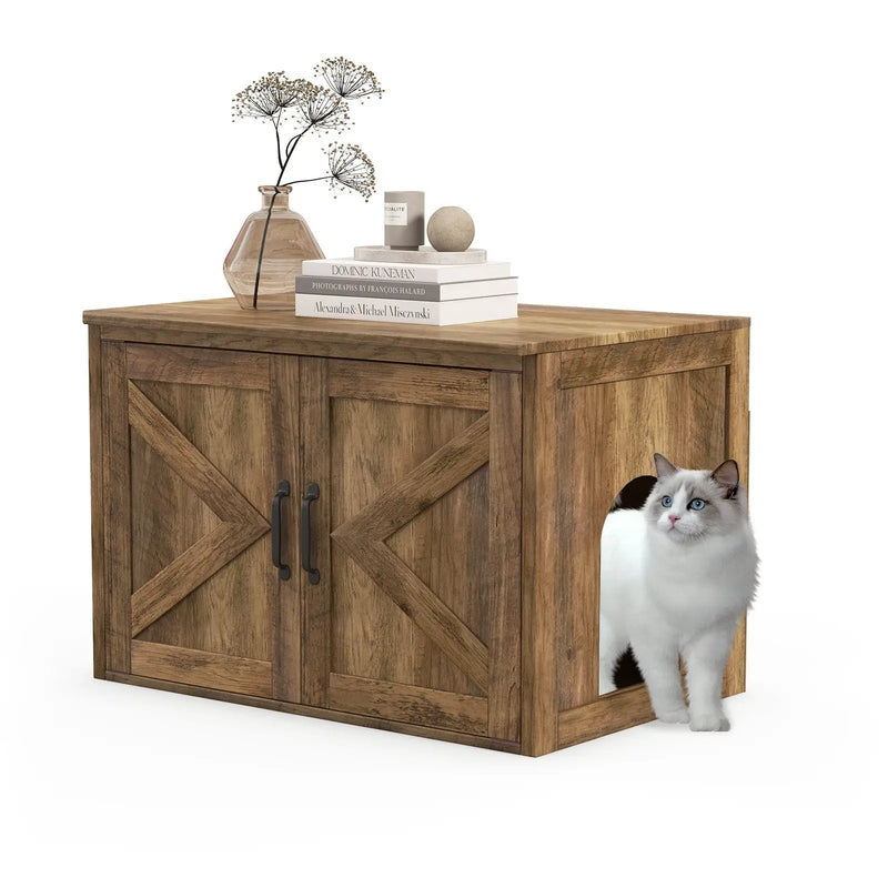 Flip Top Hidden Cat Washroom Furniture with Double Barn Doors and Removable Divider by DirectDeals
