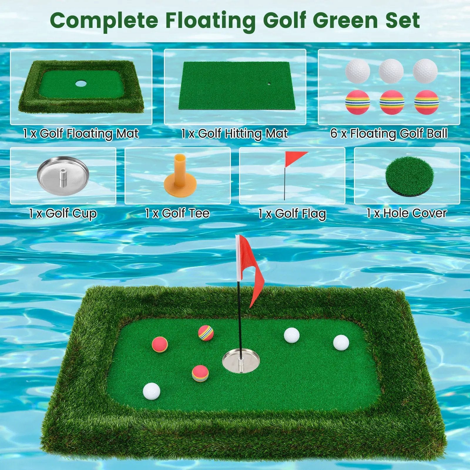 37.5 x 25.5 Inch Floating Golf Green for Pool Chipping Green Mat by DirectDeals